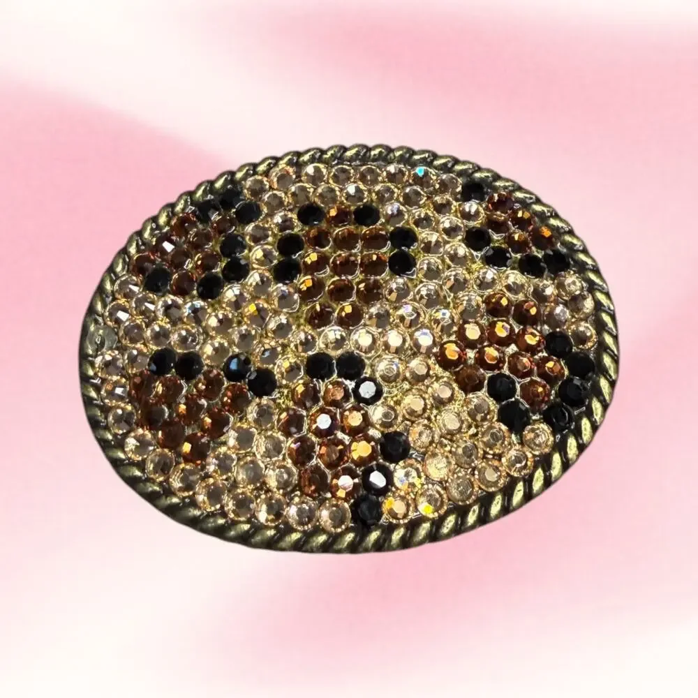 Vintage 5063 Leopard Rhinestone Belt Buckle Y2K McBling AS IS Repair
